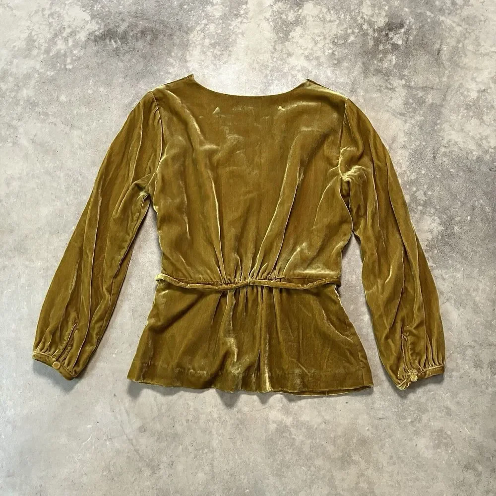 J.Crew Shirt Womens‎ 2 Yellow Gold Faux-wrap Drapey Velvet Belted Waist J4962